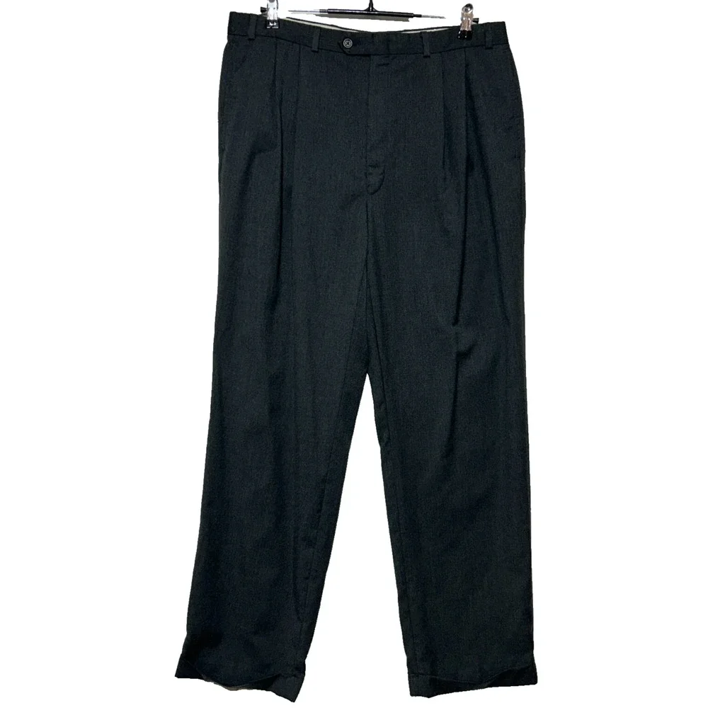 Lauren Ralph‎ Lauren Dress Pants Mens 36x32 Gray Wool Pleated Cuffed